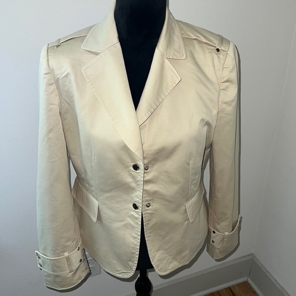 TAHARI Arthur S. Levine khaki light tan cotton blend blazer jacket Sz 10 - Picture 1 of 6